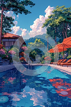 Swiming Pool Art Vibrant Pop Surrealism