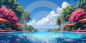 Swiming Pool Art Vibrant Pop Surrealism