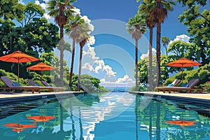 Swiming Pool Art Vibrant Pop Surrealism