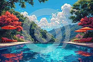 Swiming Pool Art Vibrant Pop Surrealism