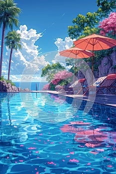 Swiming Pool Art Vibrant Pop Surrealism