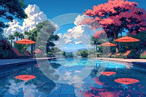 Swiming Pool Art Vibrant Pop Surrealism