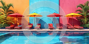 Swiming Pool Art Vibrant Pop Surrealism