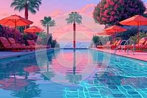 Swiming Pool Art Vibrant Pop Surrealism