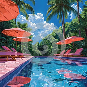 Swiming Pool Art Vibrant Pop Surrealism