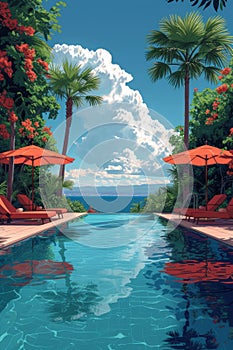 Swiming Pool Art Vibrant Pop Surrealism