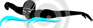 Swimmer athlete. Swimmer. The emblem of the swimmer. Vector image of a swimmer.It is drawn in the style of engraving. Swimming Sil