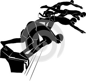 Swimmer athlete. Swimmer. The emblem of the swimmer. Vector image of a swimmer.It is drawn in the style of engraving. Swimming