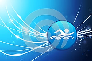 Swimmer Button on Blue Abstract Light Background