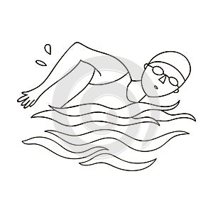 Swimmer in cap and goggles swimming in the pool.Olympic sports single icon in outline style vector symbol stock