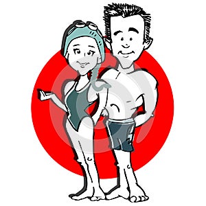 Swimmer couple cartoon photo