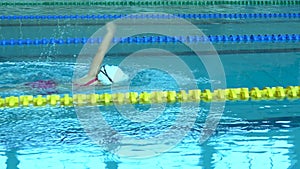 Swimmer Head Jump In Swimming Pool For The Start Of The Swim Match