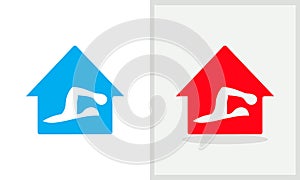 Swimmer House logo design. Home logo with Swimming concept vector. Swimming and Home logo design