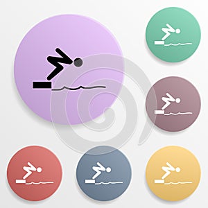 Swimmer jumping from starting block in pool badge color set icon. Simple glyph, flat vector of sport icons for ui and ux, website