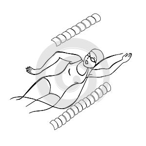 swimmer in the pool. the man, boy is engaged in sports. vector illustration of contour lines. isolated white