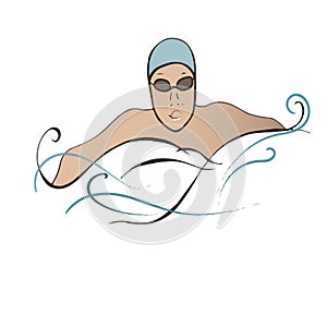 swimmer in the pool. the man, boy is engaged in sports. vector illustration of contour lines. isolated white