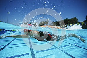 Swimmer Practicing Before A Competition