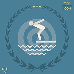 Plavec na trampolína skákání voda ikona 