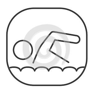 Swimmer thin line icon, nautical concept, Man swims in sea sign on white background, Swimming icon in outline style for