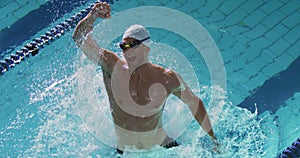 Swimmer training in a swimming pool