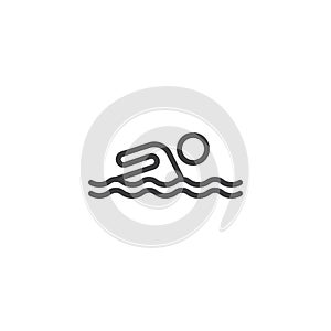 Swimmer in water line icon