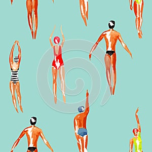 Swimmer watercolor seamless background