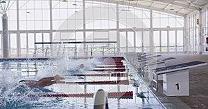 Swimmers diving into the pool