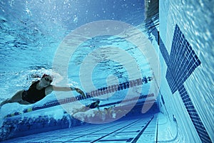 Swimmers About To Touch Finishing Line During A Race