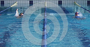 Swimmers training in a swimming pool