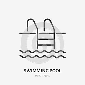Swimmimg pool flat line icon. Swim, fitness vector illustration. Thin sign of water sport, gym pictogram