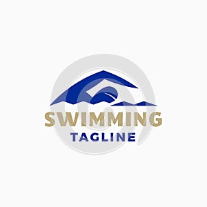 Swimming Abstract Modern Vector Sign, Emblem, Icon or Logo Template. Sportsman Swimmer Person in a Water with Typography