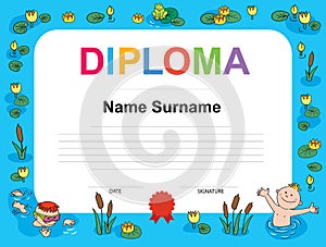 Swimming award certificate template illustration