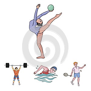 Swimming, badminton, weightlifting, artistic gymnastics. Olympic sport set collection icons in cartoon style vector