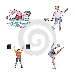 Swimming, badminton, weightlifting, artistic gymnastics. Olympic sport set collection icons in cartoon style vector