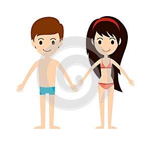 Swimming boy freestyle summer fun swim pool leisure activity character vector illustration.