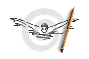 Swimming, butterfly, stroke, athlete, pool concept. Hand drawn isolated vector.