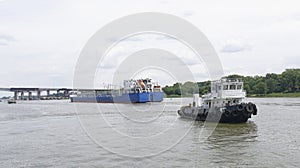 Swimming cargo ships on the river in Rostov-on-Don