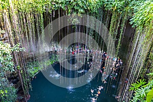 Swimming at Cenote Ik Kil in Yucatan, Mexico