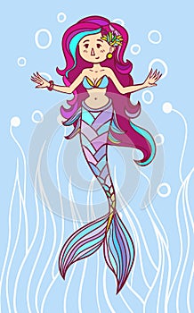 Swimming cute mermaid