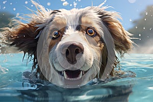 Swimming dog in a pool swimming