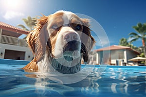 Swimming dog in a pool swimming