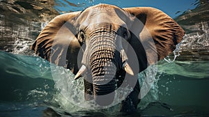 Swimming Elephant Underwater. Generative Ai