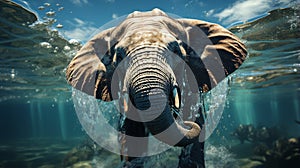 Swimming Elephant Underwater. Generative Ai