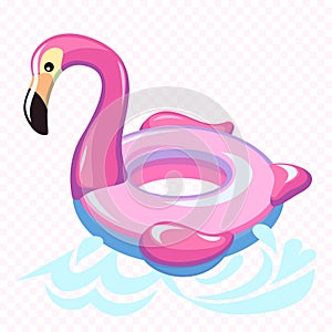 Swimming flamingo. Swim summer water pool inflatable toy pink flamingo float beach sea rings with marine waves concept photo