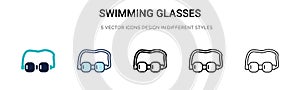 Swimming glasses icon in filled, thin line, outline and stroke style. Vector illustration of two colored and black swimming