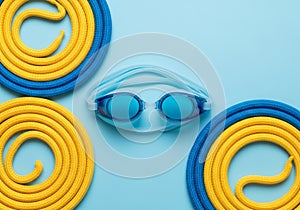 A harmonious color palette of blue and yellow, suggesting a theme