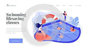 Swimming and lifesaving classes concept landing page.