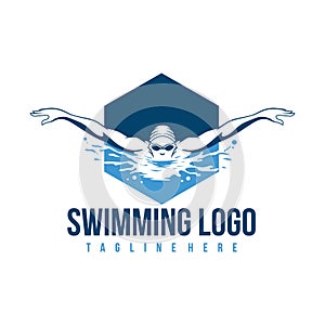 Swimming Logo. Swimmer icon with caption