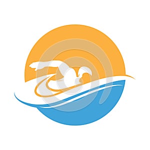 Swimming Logo. Swimmer icon with caption. Vector illustration