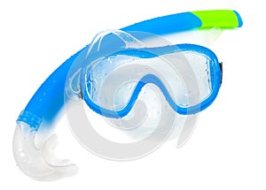 Swimming mask and snorkel on a white background